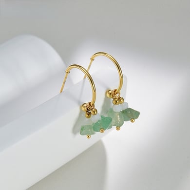1 Pair Romantic Series Sweet Natural Stone Beads Gold Color Stainless Steel Women's Drop Earrings h5 Picture6