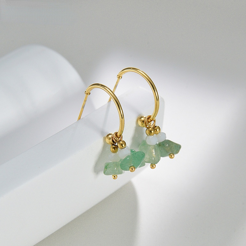 1 Pair Romantic Series Sweet Natural Stone Beads Gold Color Stainless Steel Women's Drop Earrings Picture6