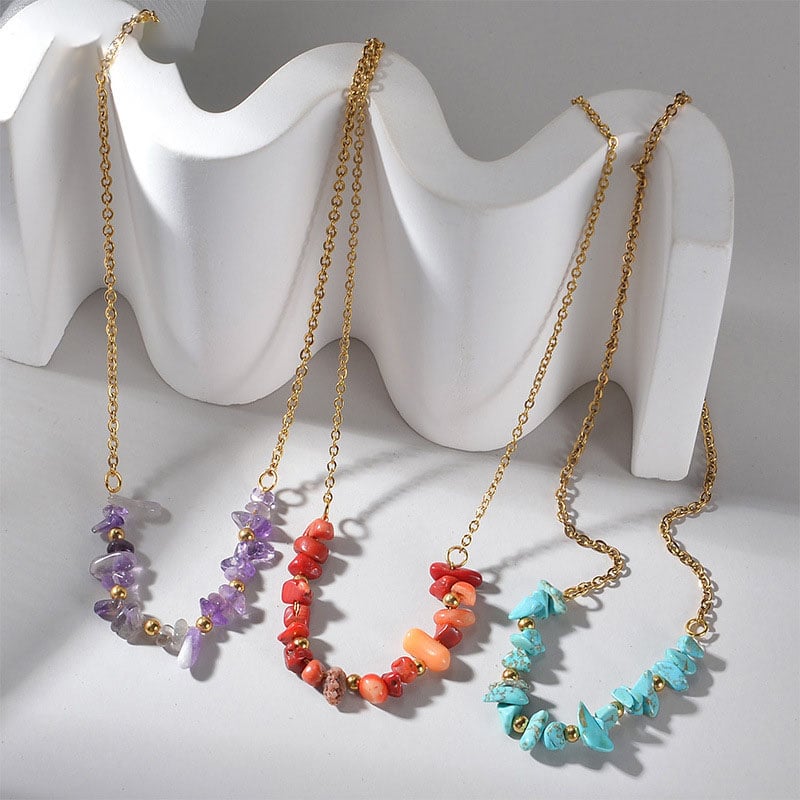 1 Piece Vacation Series Daily Natural Stone Beads Gold Color Stainless Steel Women's Beaded Necklaces Picture8