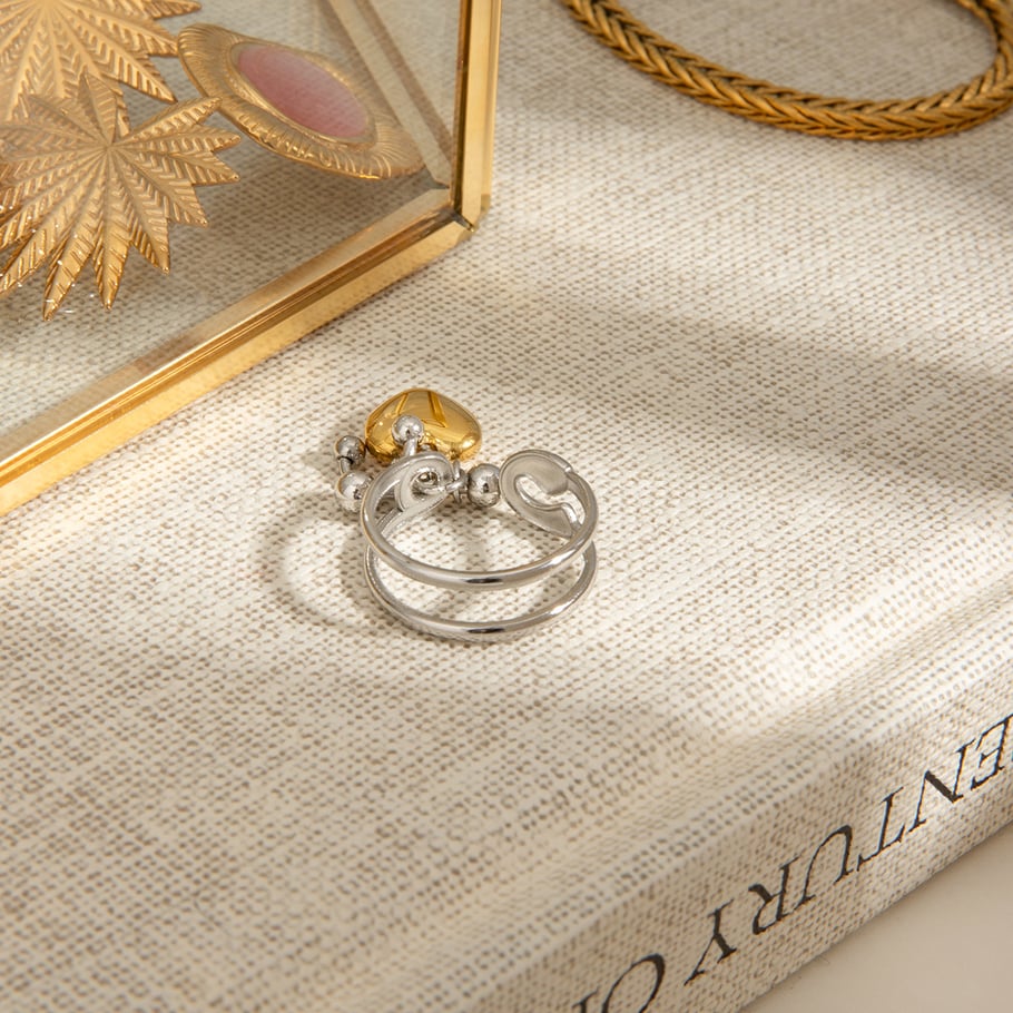1 Piece Romantic Series Heart Pendant Stainless Steel Gold and Silver Color Women's Single Rings Picture6