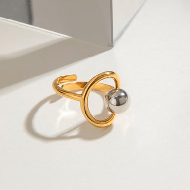 1 Piece Daily Series Classic Irregular Round Stainless Steel Gold Color Women's Adjustable Rings h5 Picture7