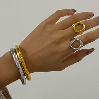 1 Stück Simple Series Europa und Amerika Ringförmige Edelstahl Goldfarben Plattierte Damenarmreifen h5 Bild6