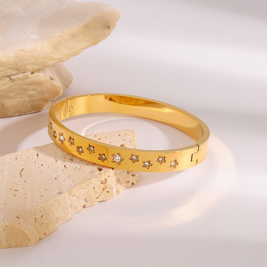 Pulseras de mujer de acero inoxidable chapadas en oro con pentagrama de Europa y América, serie romántica, 1 unidad Imagen5