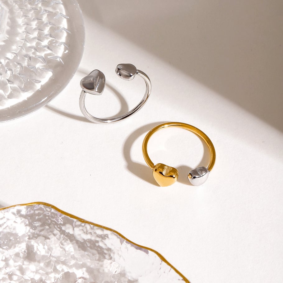 1 Paar Romantische Serie Elegante Herz Edelstahl Gold Farbe Überzogene Damen Verstellbare Ringe Bild6