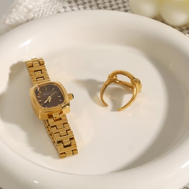 1 Piece Minimalist Series Chic Irregular Shape Stainless Steel Gold Color Women's Adjustable Rings h5 Picture8