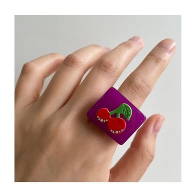 1 Piece Designable Series Vacation Polychrome Three-dimensional Fruits Resin Women's Single Rings h5 Picture8
