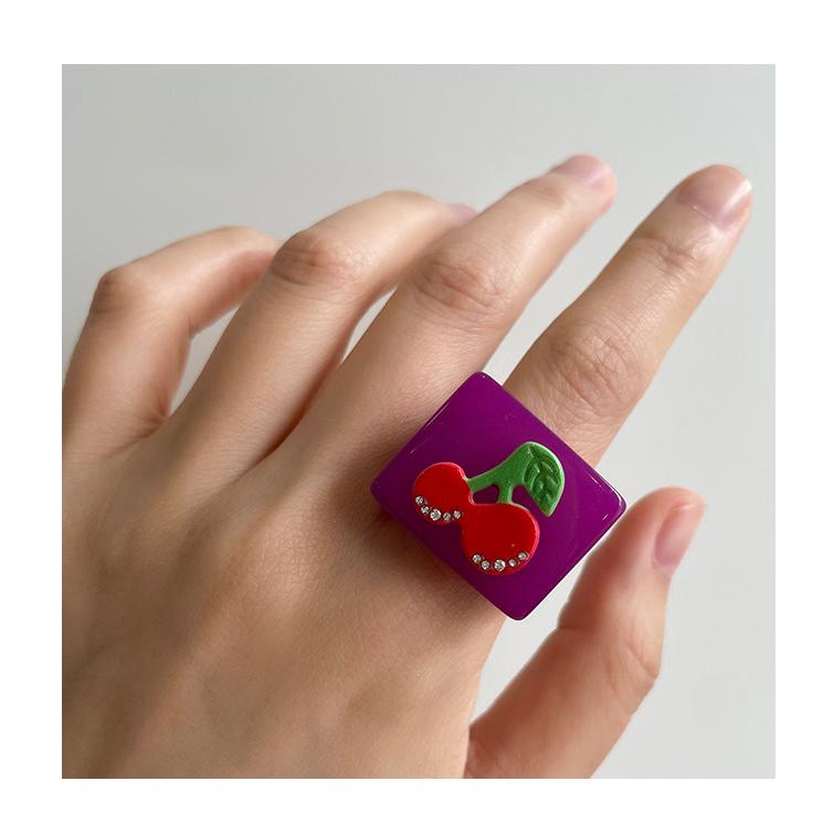 1 Piece Designable Series Vacation Polychrome Three-dimensional Fruits Resin Women's Single Rings Picture8