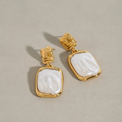 1 Pair Luxurious Series French Retro Block Stainless Steel Gold Color Elegant Women's Drop Earrings h5 Picture7