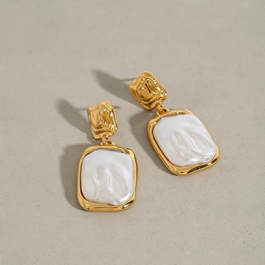 1 Pair Luxurious Series French Retro Block Stainless Steel Gold Color Elegant Women's Drop Earrings h5Picture7