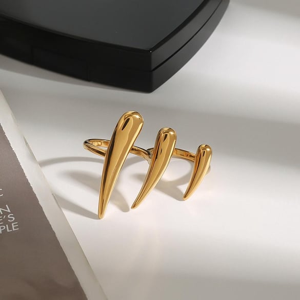 1 Piece Minimalist Series Punk Droplet Designable Stainless Steel Gold Color Women's Adjustable Rings
