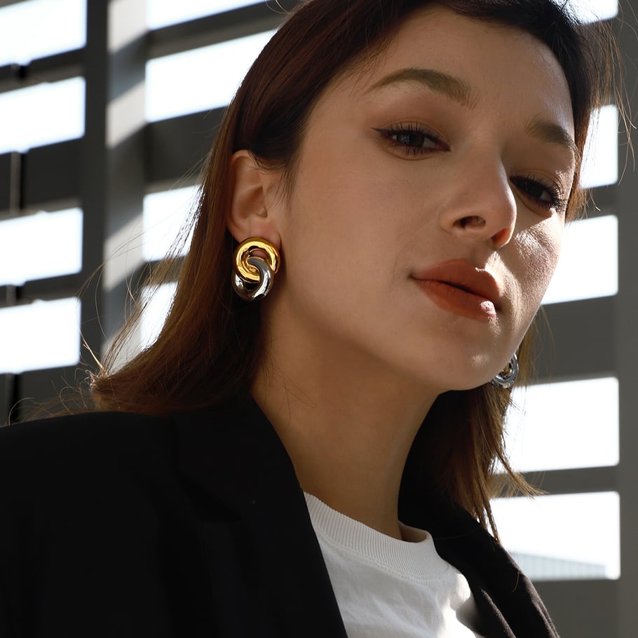 1 Pair Modern Series Classic Overlapped Annular Stainless Steel Gold Color Women's Stud Earrings Picture11