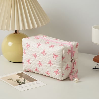 1 Piece Stylish Bowknot Portable Large Capacity Beauty Case With Random Printing Design Women's Pink Cosmetic Bags h5 Picture5