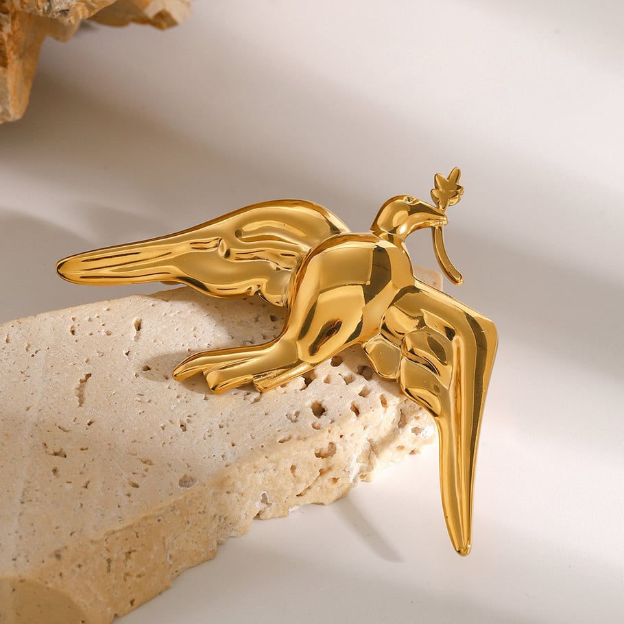 1 Pair Classic Series Natural Animal Stainless Steel 18K Gold Plated Women Brooches Picture6