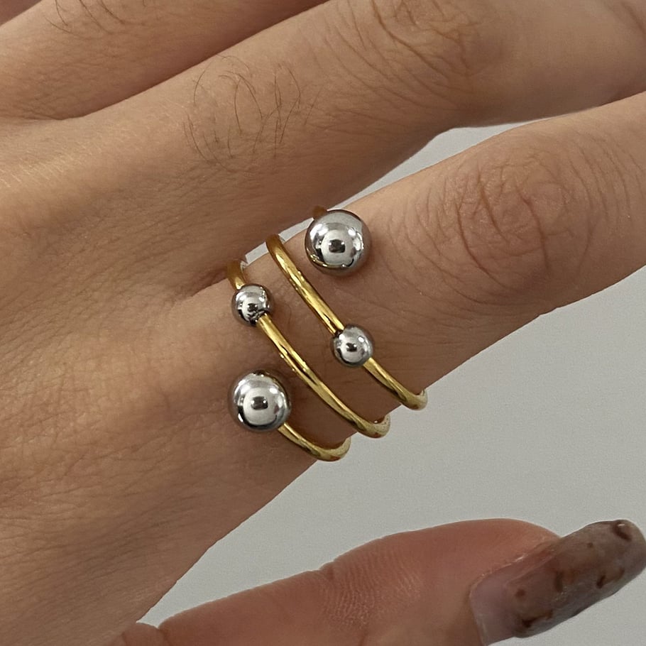 1 Piece Simple Series Personality Asymmetric Sphere Line Stainless Steel Gold Color Women's Single Rings Picture7
