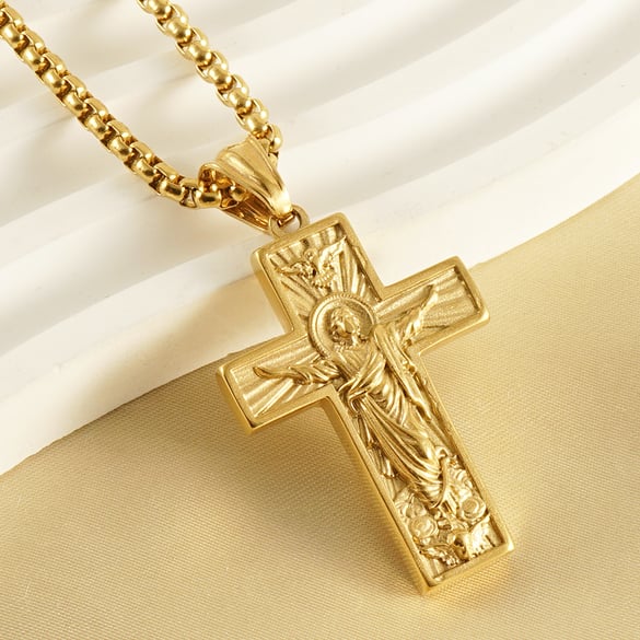 1 Pair 3D Embossed Priest Pendant Unisex Men's Necklace 2