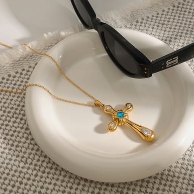 1 Stück Classic Series Europa und Amerika Kreuz Edelstahl Gold Farbe Damen Anhänger Halsketten h5 Bild7