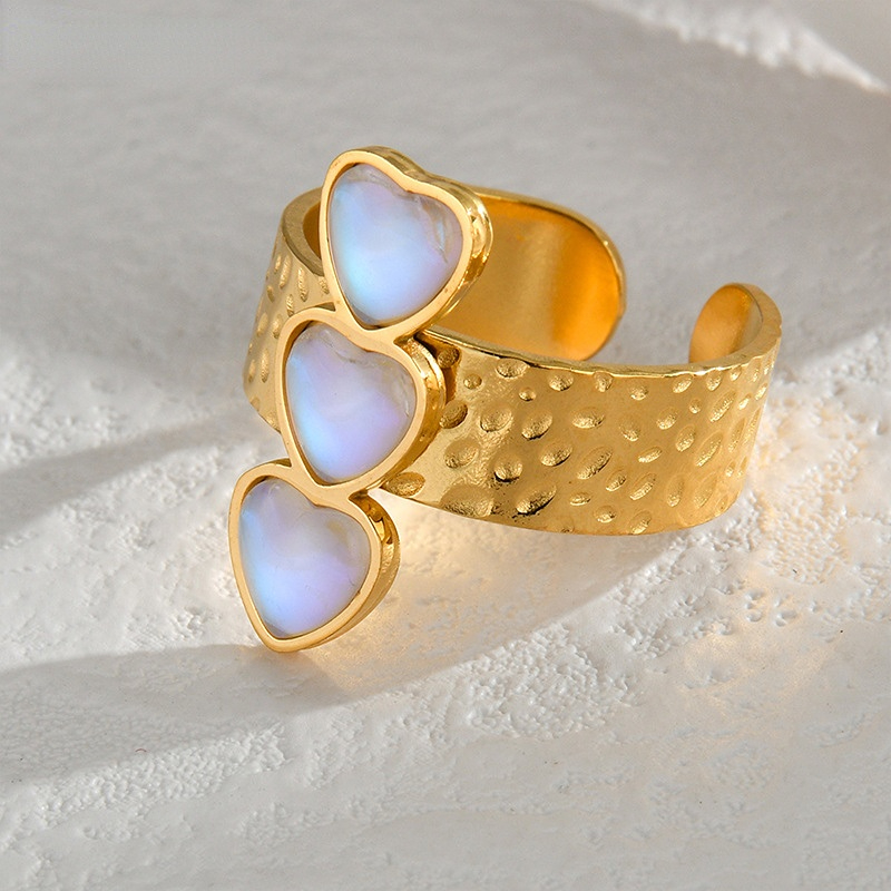 Bague ajustable en acier inoxydable pour femme, série Simple, motif cœur quotidien, 1 pièce Image6