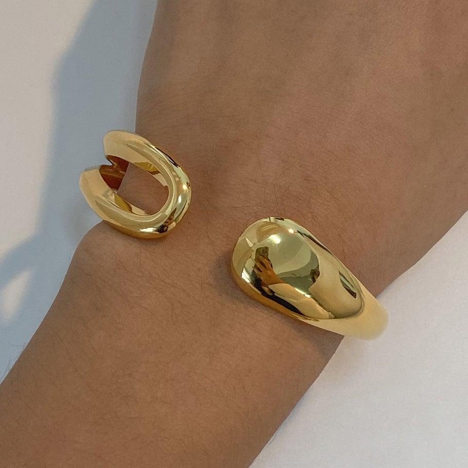 1 Piece Minimalist Series Classic Irregular Annular Stainless Steel Gold Color Women's Bangles Picture9
