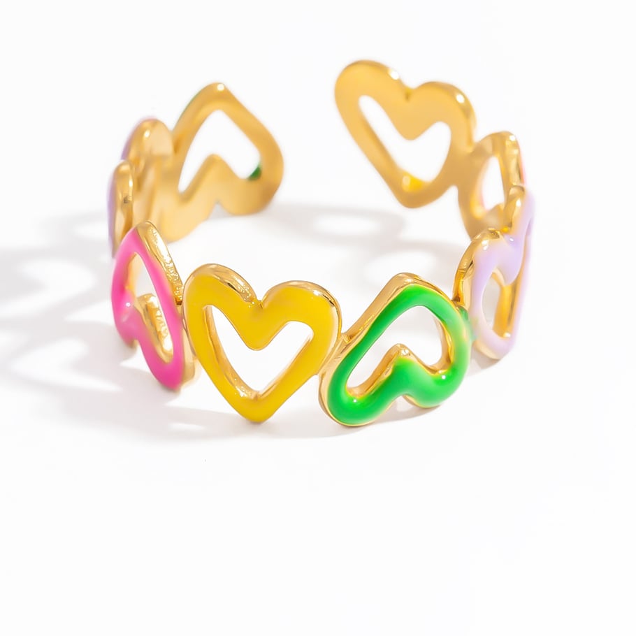 Anillos ajustables para mujer de acero inoxidable color dorado con diseño de corazón de vacaciones de la serie romántica de 1 pieza Imagen8