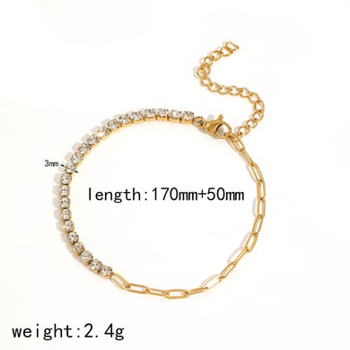 1 Piece Shining Series Exquisite Circle Stainless Steel Gold Color Zircon Women's Chain Bracelets h5 Picture10