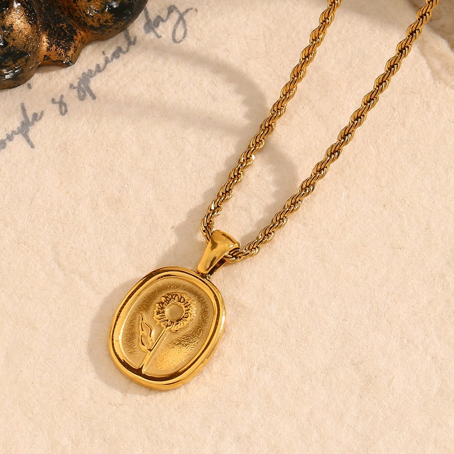 Collar con colgante de acero inoxidable dorado con diseño de flores naturales de la serie romántica de 1 pieza para mujer Imagen7