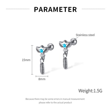 1 Pair Vintage Series Eagle Shape Stainless Steel Men's Stud Earrings h5 Picture7