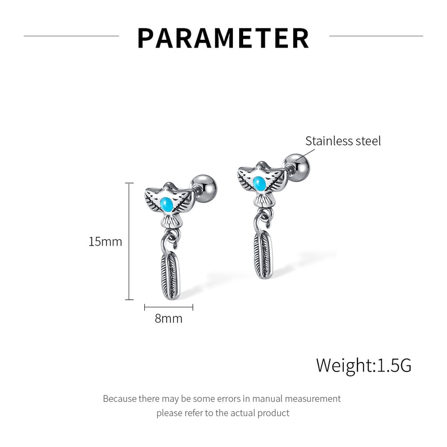 1 Pair Vintage Series Eagle Shape Stainless Steel Men's Stud Earrings Picture7
