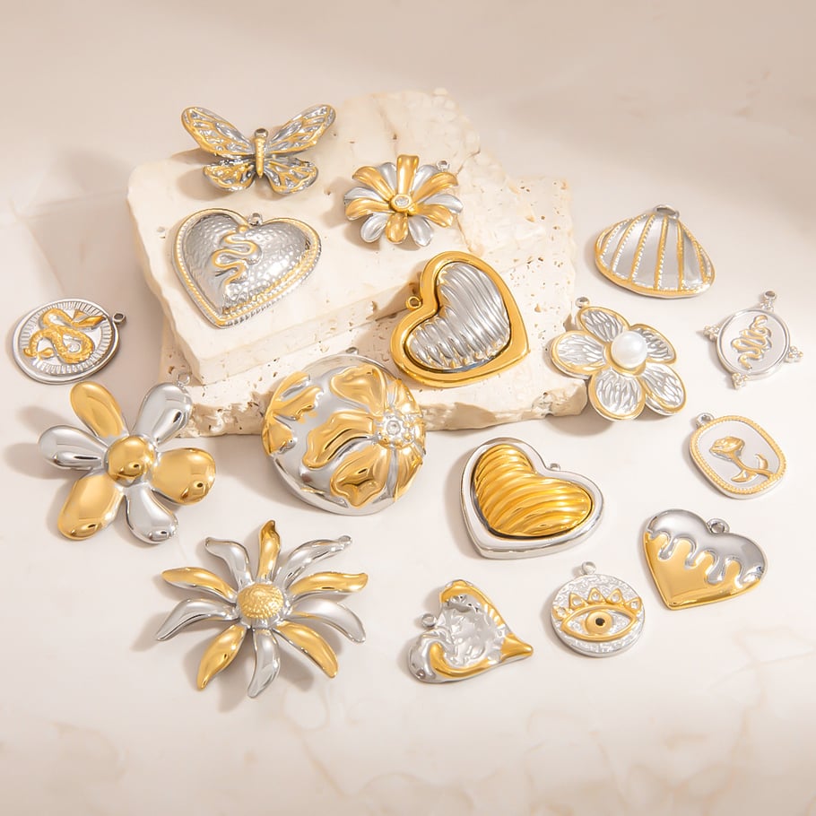 1 Stück Luxuriöse Serie Klassische Blume Edelstahl Gold Farbe Damen Anhänger Bild4