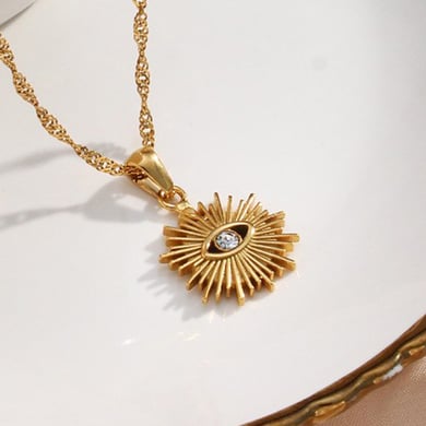 Collar con colgante de acero inoxidable dorado estilo retro de lujo para mujer, 1 pieza h5 Imagen6