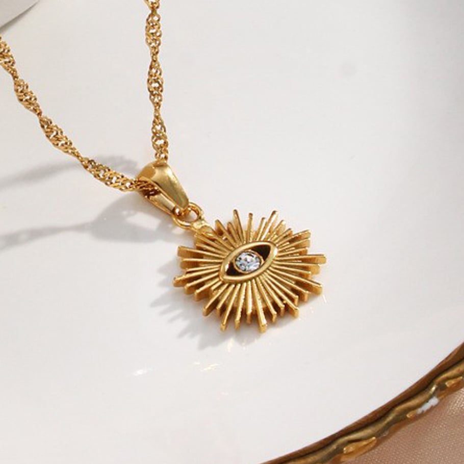 Collar con colgante de acero inoxidable dorado estilo retro de lujo para mujer, 1 pieza Imagen6