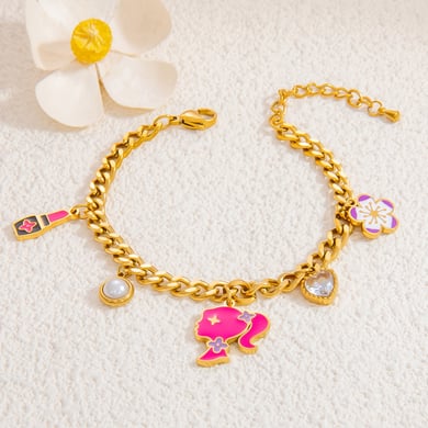 Pulseras con dijes de acero inoxidable dorado con diseño de flores románticas para mujer, 1 unidad h5 Imagen12