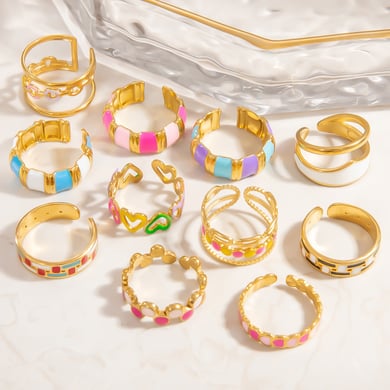 Anillos ajustables para mujer de acero inoxidable color dorado con diseño de corazón de vacaciones de la serie romántica de 1 pieza h5 Imagen5