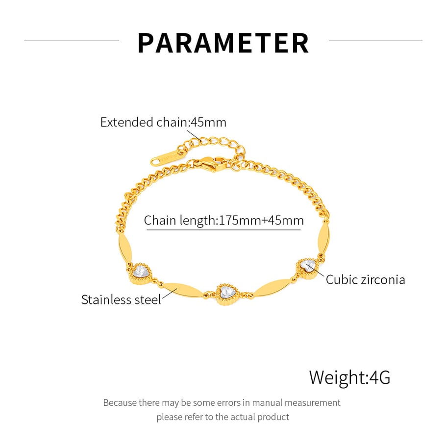 Pulsera de cadena de acero inoxidable color dorado con diseño de corazón diario de serie simple para mujer, 1 pieza Imagen8
