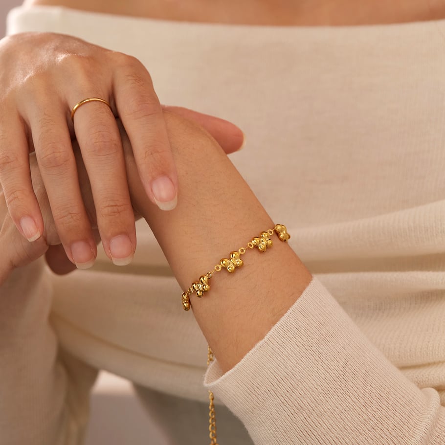 Pulsera de cadena de acero inoxidable color dorado para mujer, serie simple, 1 unidad, con diseño de animales para uso diario. Imagen7