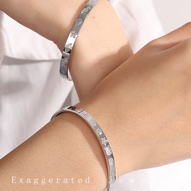 1 Stück Simple Series Klassische Schildkröte Edelstahl Goldfarben Strass Damen Armreifen h5 Bild8