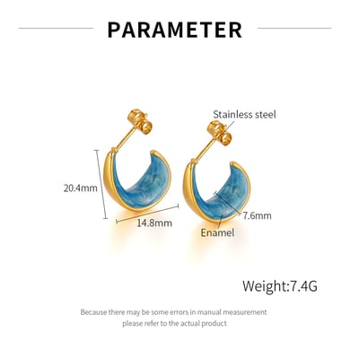 1 Pair Stylish Series Daily Blue Crescent Shape Stainless Steel Gold Color Women's Stud Earrings h5 Picture7
