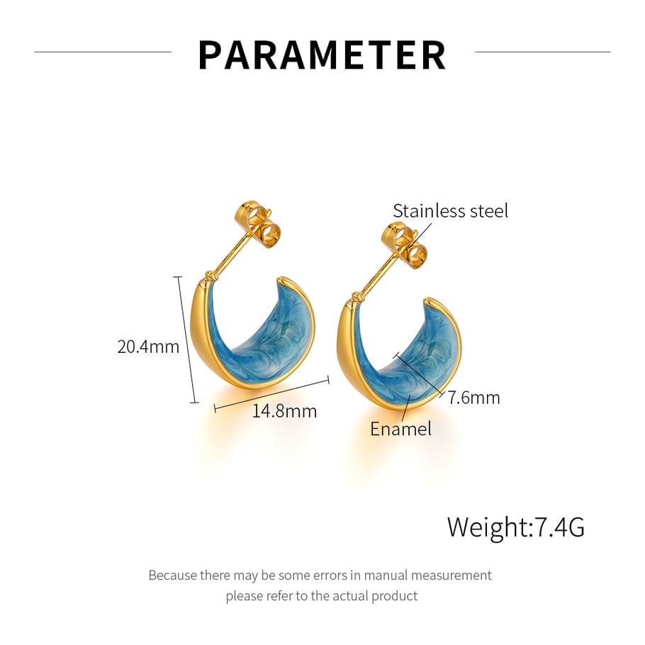 1 Pair Stylish Series Daily Blue Crescent Shape Stainless Steel Gold Color Women's Stud Earrings Picture7