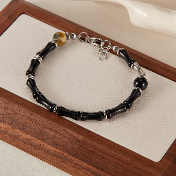 Black Agate Beads Stainless Steel Men's Chain Bracelets
