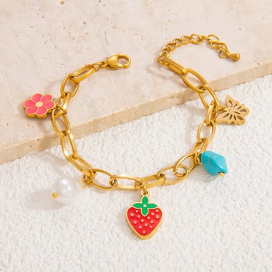 Pulseras con dijes de acero inoxidable dorado con diseño de flores románticas para mujer, 1 unidad h5 Imagen11
