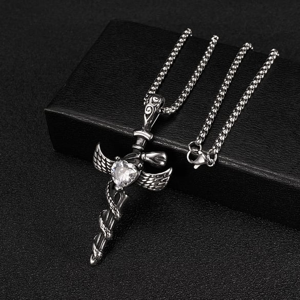 Exquisite Wings Cross Stainless Steel Men's Pendant Necklaces