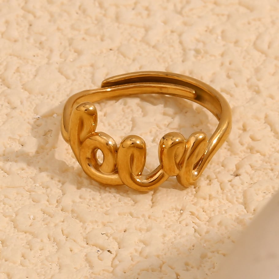 1 Piece Romantic Series Classic Letter Stainless Steel   Gold Color  Women's Adjustable Rings Picture5