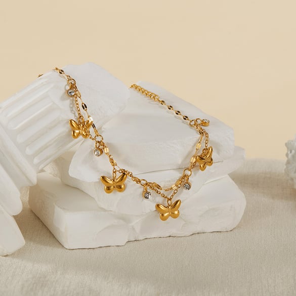 1 Piece Exquisite Series Butterfly Stainless Steel Double-layer Gold Color Women's Charm Bracelets 2