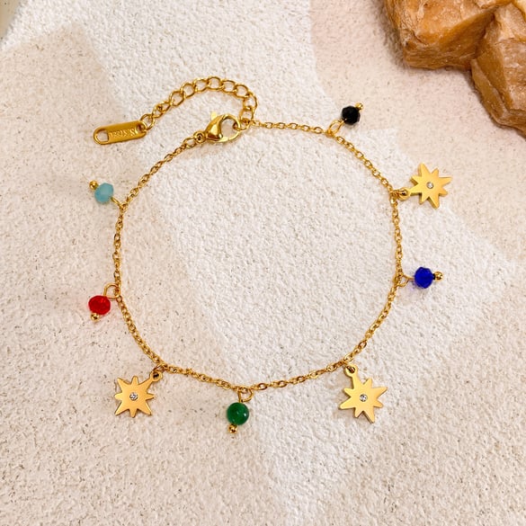 1 Piece Polychrome Series Eight-pointed Star Stainless Steel Gold Color Women's Charm Bracelets 2