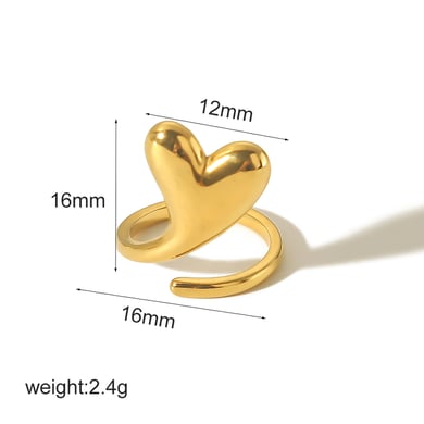 1 Piece Gorgeous Series Delicate Heart Shape Stainless Steel Gold Color Women's Adjustable Rings h5 Picture8