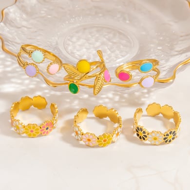 1 Stück Romantische Serie Natürliche Blume Edelstahl Gold Farbe Damen verstellbare Ringe h5 Bild4