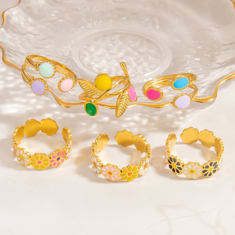1 Stück Romantische Serie Natürliche Blume Edelstahl Gold Farbe Damen verstellbare Ringe Bild4