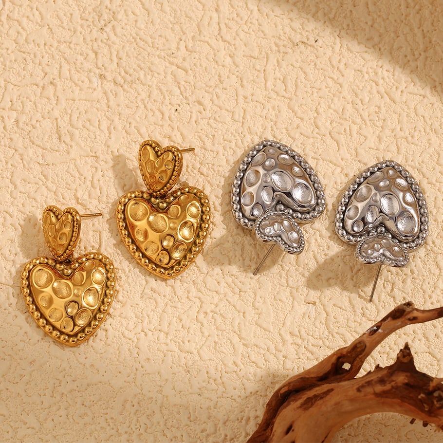 1 Pair Romantic Series Cute Love/Heart Shape Stainless Steel   Gold Color  Women's Stud Earrings Picture6