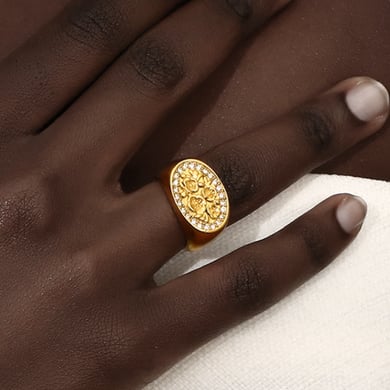 1 Piece Luxurious Series Natural Flower Stainless Steel   Gold Color  Women's Single Rings h5 Picture9