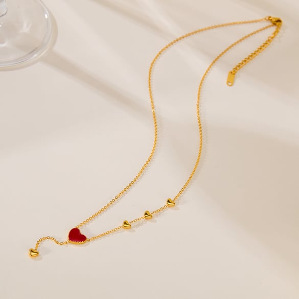 Collar con colgante de acero inoxidable dorado con forma de corazón para mujer, serie simple, 1 unidad 2