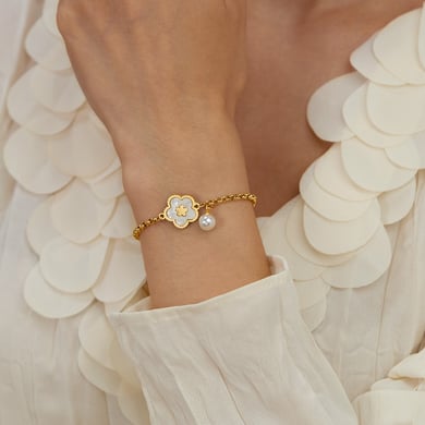 Pulseras con dijes de acero inoxidable dorado de 1 pieza con diseño de flor simple para mujer h5 Imagen6